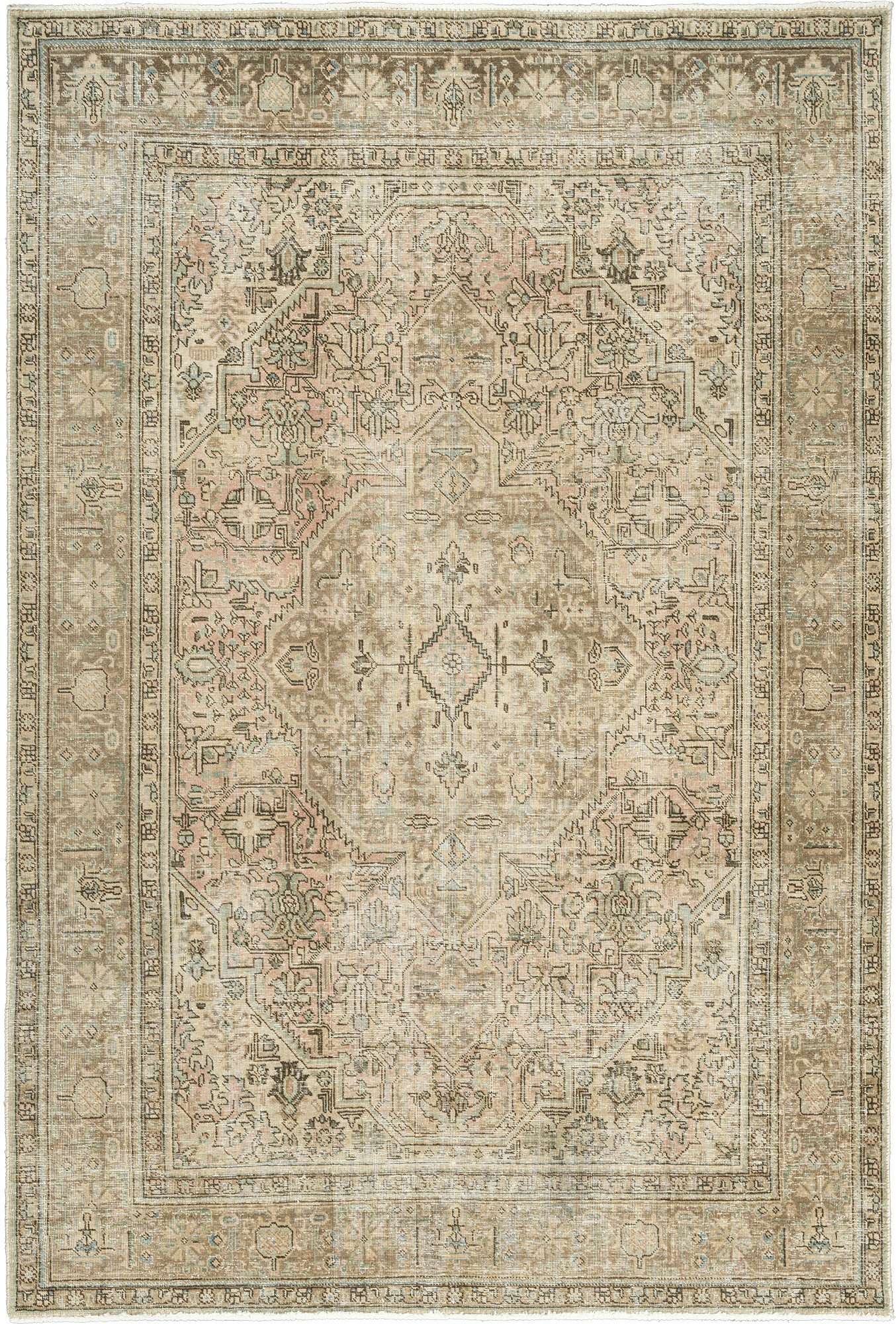 Modern Heriz Rectangle Beige Rug 7×10 Wool-Cotton