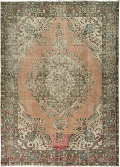Modern Tabriz Rectangle Orange Rug 7×10 Wool-Cotton