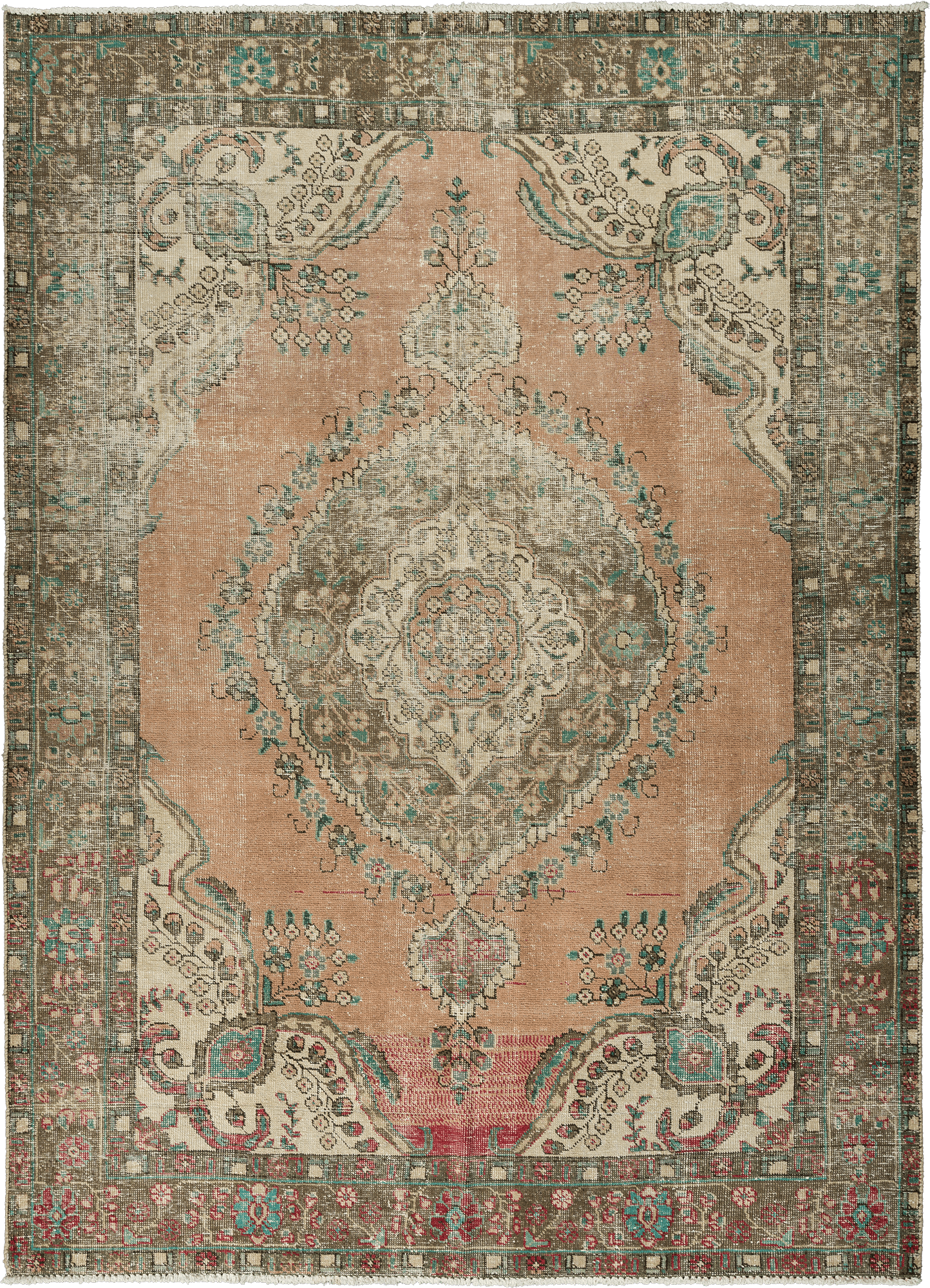 Modern Tabriz Rectangle Orange Rug 7×10 Wool-Cotton