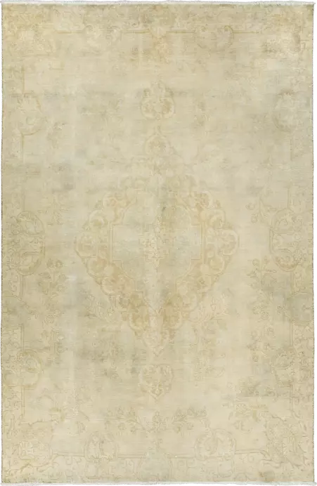 Modern Tabriz Rectangle Beige Rug 6×10 Wool-Cotton