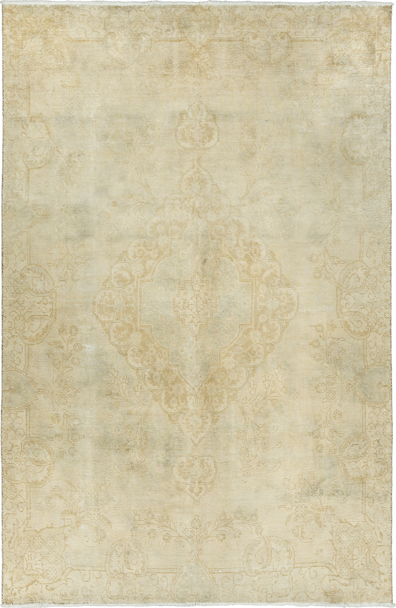 Modern Tabriz Rectangle Beige Rug 6×10 Wool-Cotton
