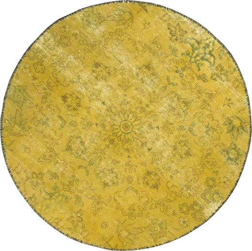 Colorful Vintage Tabriz Round Yellow Rug 4×4 Wool-Cotton