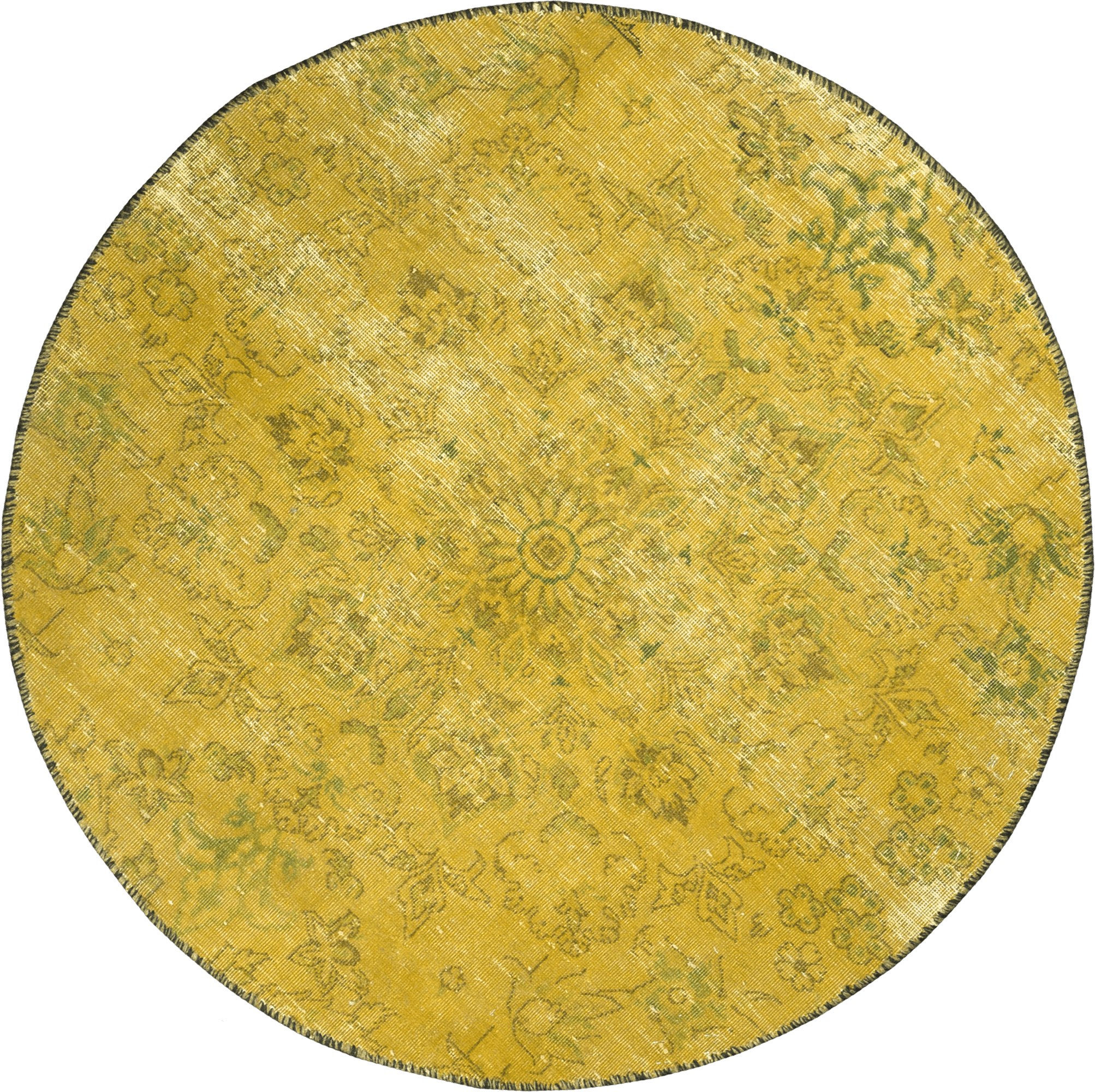 Colorful Vintage Tabriz Round Yellow Rug 4×4 Wool-Cotton
