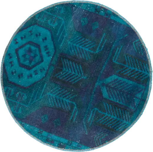 Colorful Vintage Tabriz Round Blue Rug 3×3 Wool-Cotton