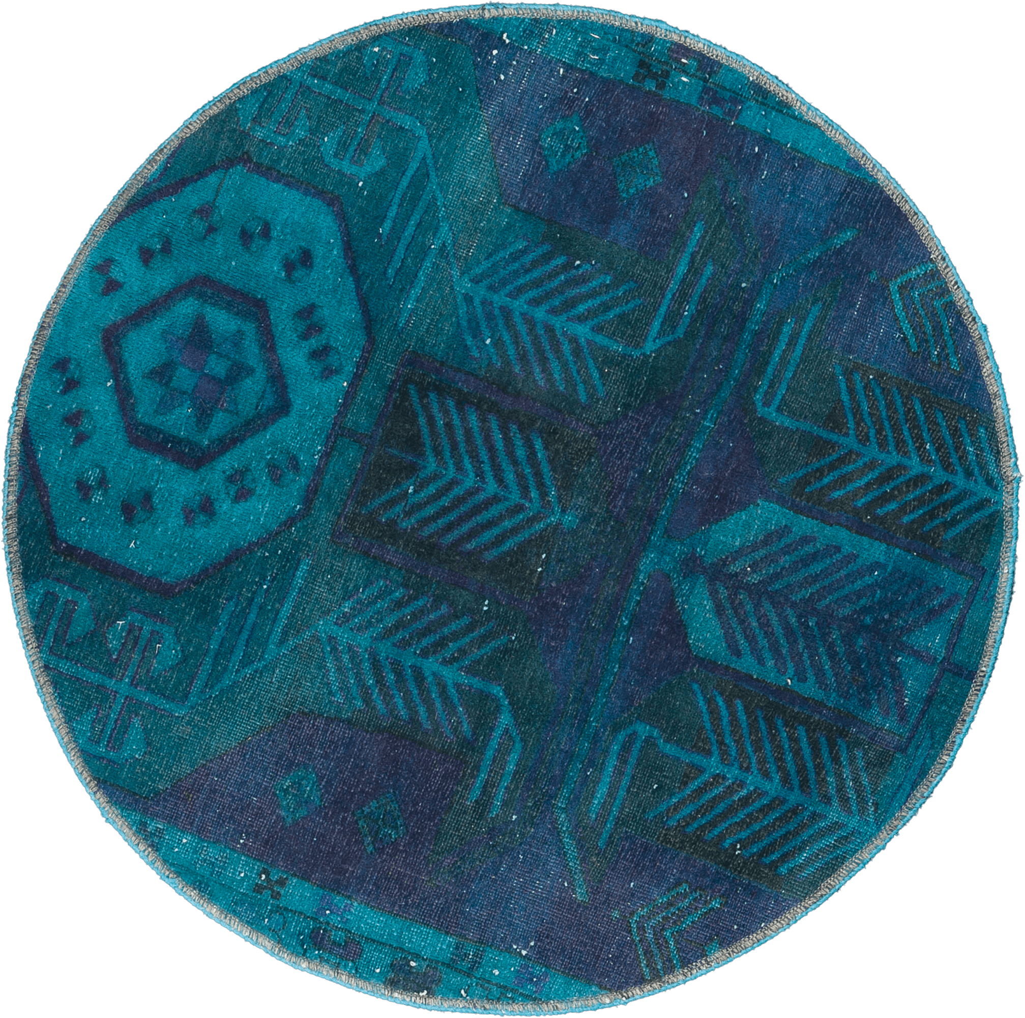 Colorful Vintage Tabriz Round Blue Rug 3×3 Wool-Cotton
