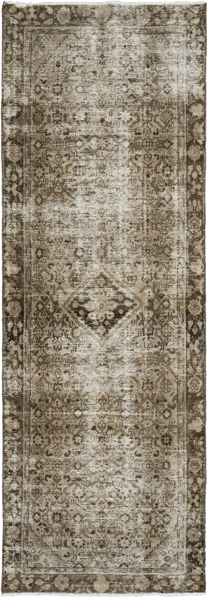 Modern Tabriz Runner Brown Rug 3×10 Wool-Cotton