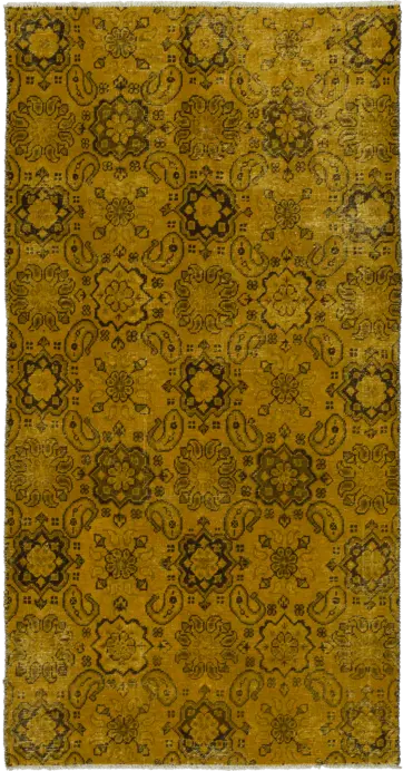 Colorful Vintage Tabriz Rectangle Yellow Rug 4×8 Wool-Cotton