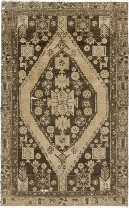 Modern Mazlaqan Rectangle Brown Rug 4×7 Wool-Cotton
