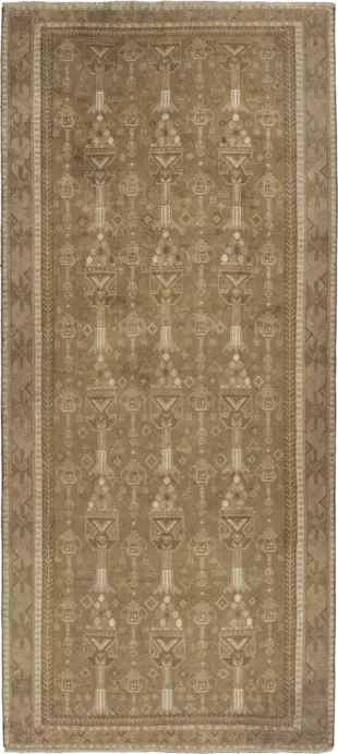 Modern Kashan Rectangle Brown Rug 4×10 Wool-Cotton