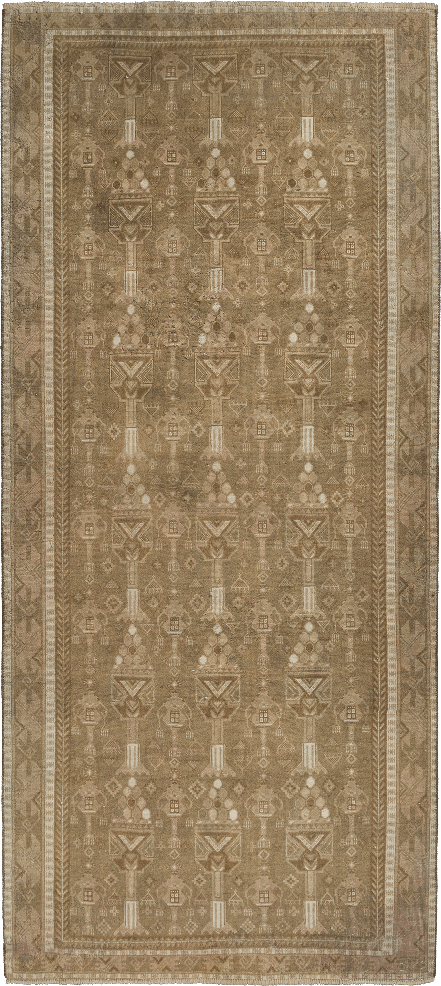 Modern Kashan Rectangle Brown Rug 4×10 Wool-Cotton