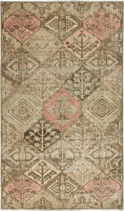 Modern Bakhtiari Rectangle Brown Rug 5×9 Wool-Cotton