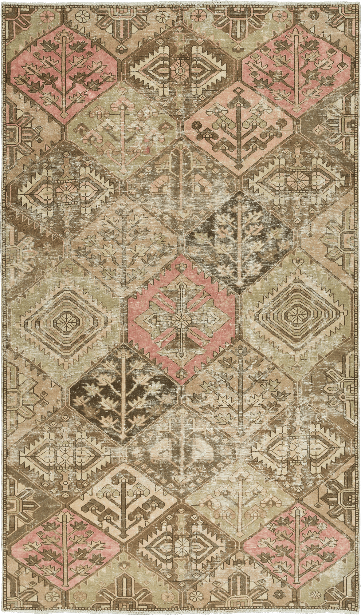 Modern Bakhtiari Rectangle Brown Rug 5×9 Wool-Cotton