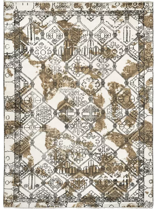 Modern Bakhtiari Rectangle White Rug 6×8 Wool-Cotton