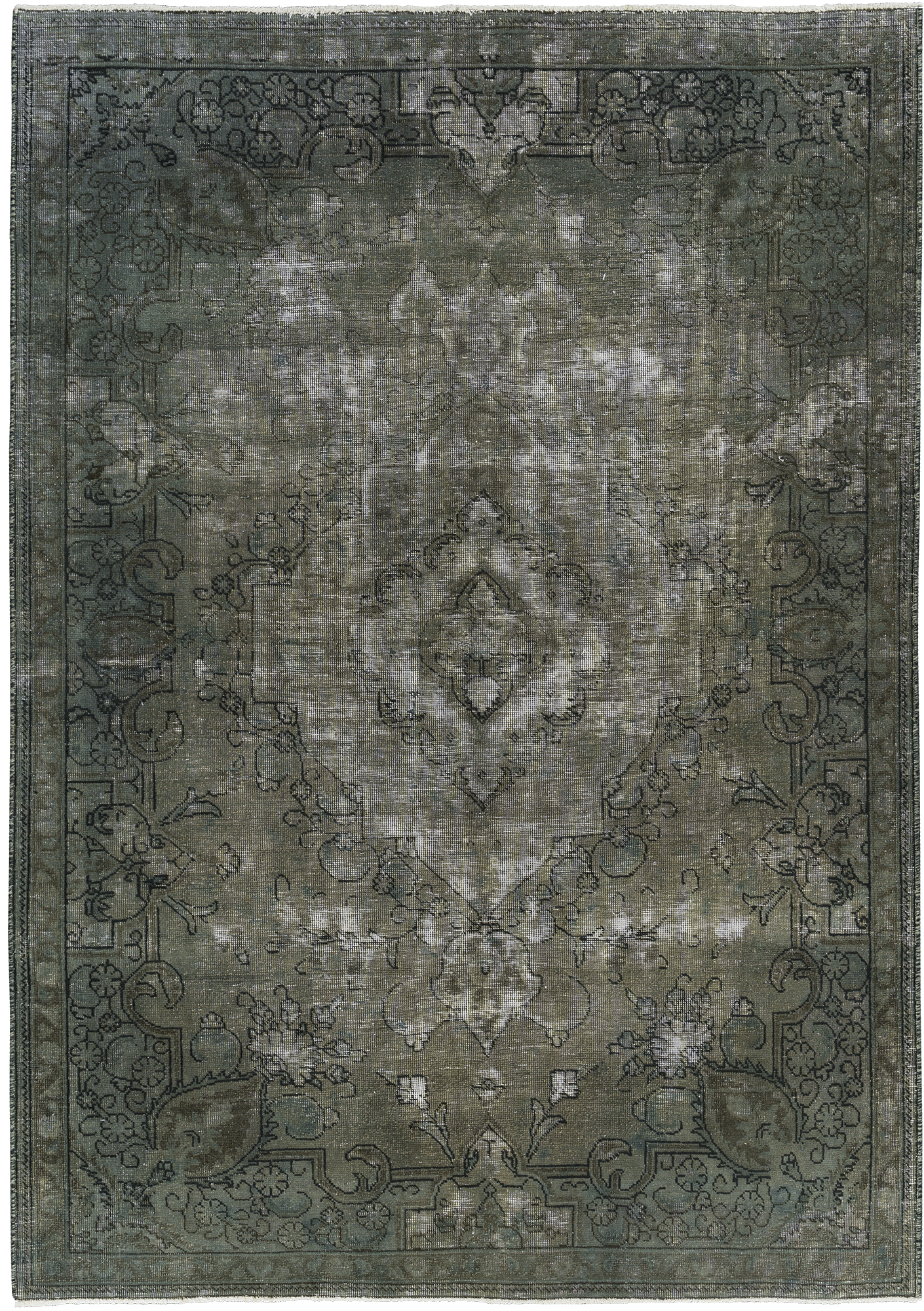 Modern Tabriz Rectangle Olive Rug 6×9 Wool-Cotton