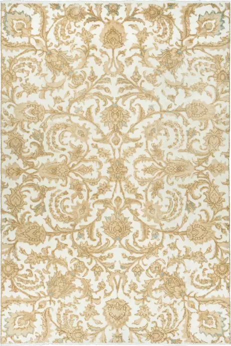 Modern Tabriz Rectangle White Beige Rug 6×9 Wool-Cotton