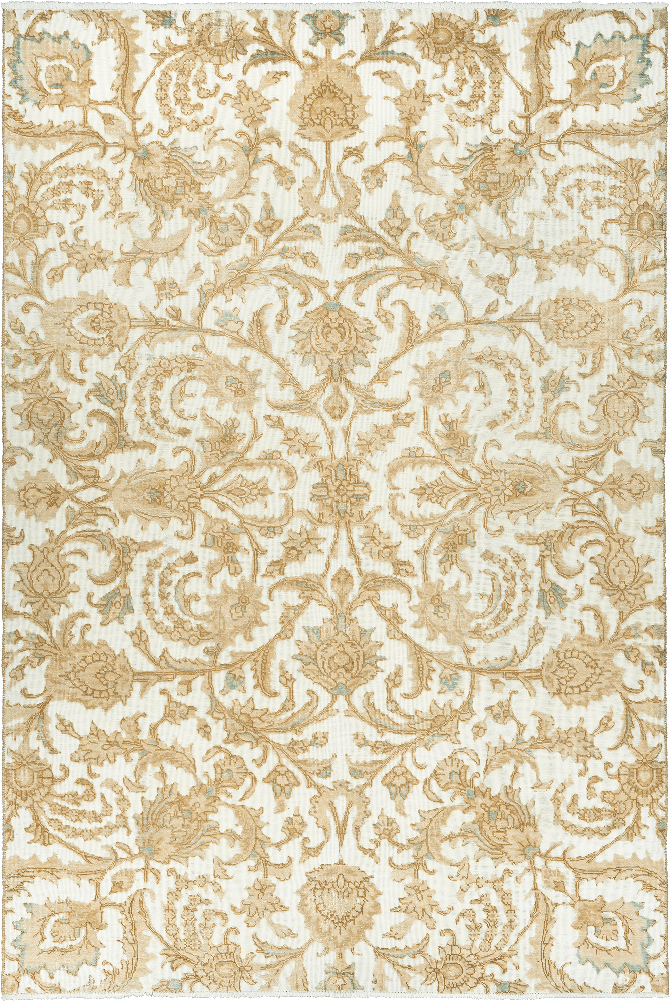 Modern Tabriz Rectangle White Beige Rug 6×9 Wool-Cotton