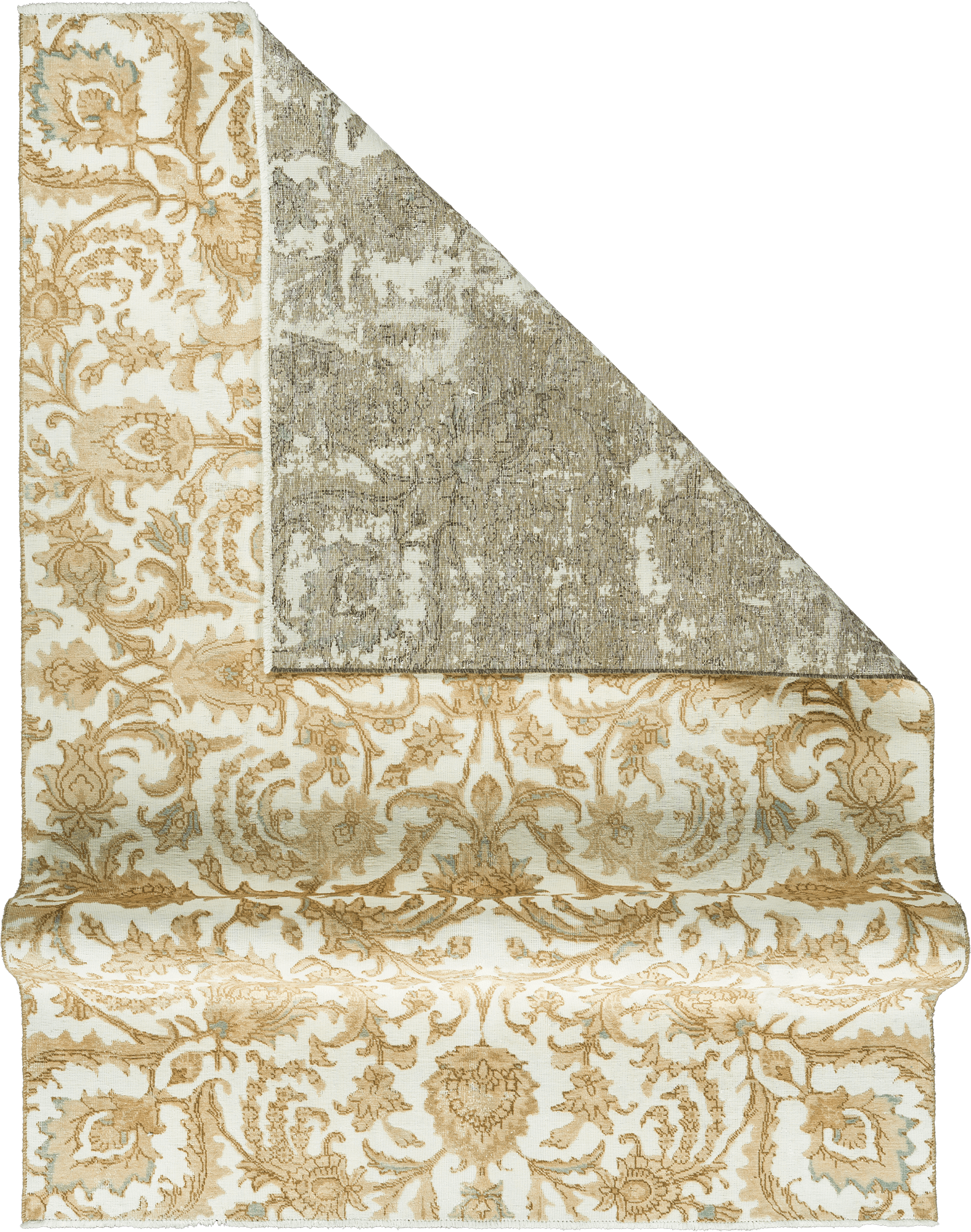 Modern Tabriz Rectangle White Beige Rug 6×9 Wool-Cotton