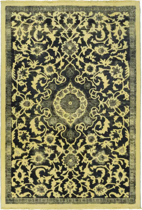 Colorful Vintage Tabriz Rectangle Yellow Rug 6×9 Wool-Cotton