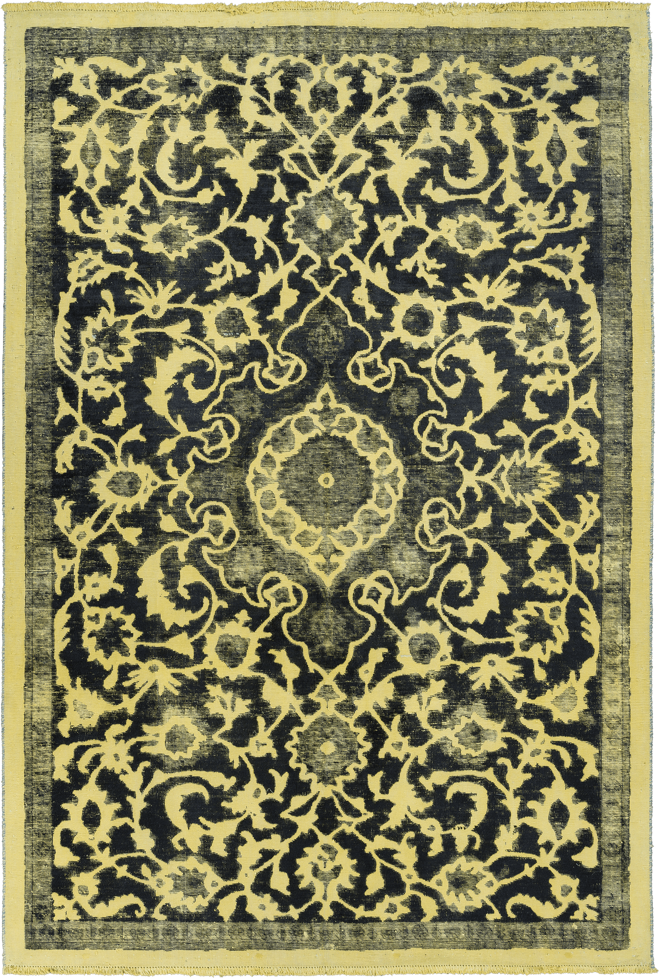 Colorful Vintage Tabriz Rectangle Yellow Rug 6×9 Wool-Cotton