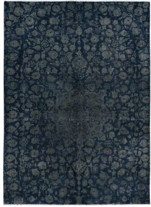 Colorful Vintage Kashan Rectangle Blue Rug 6×9 Wool-Cotton