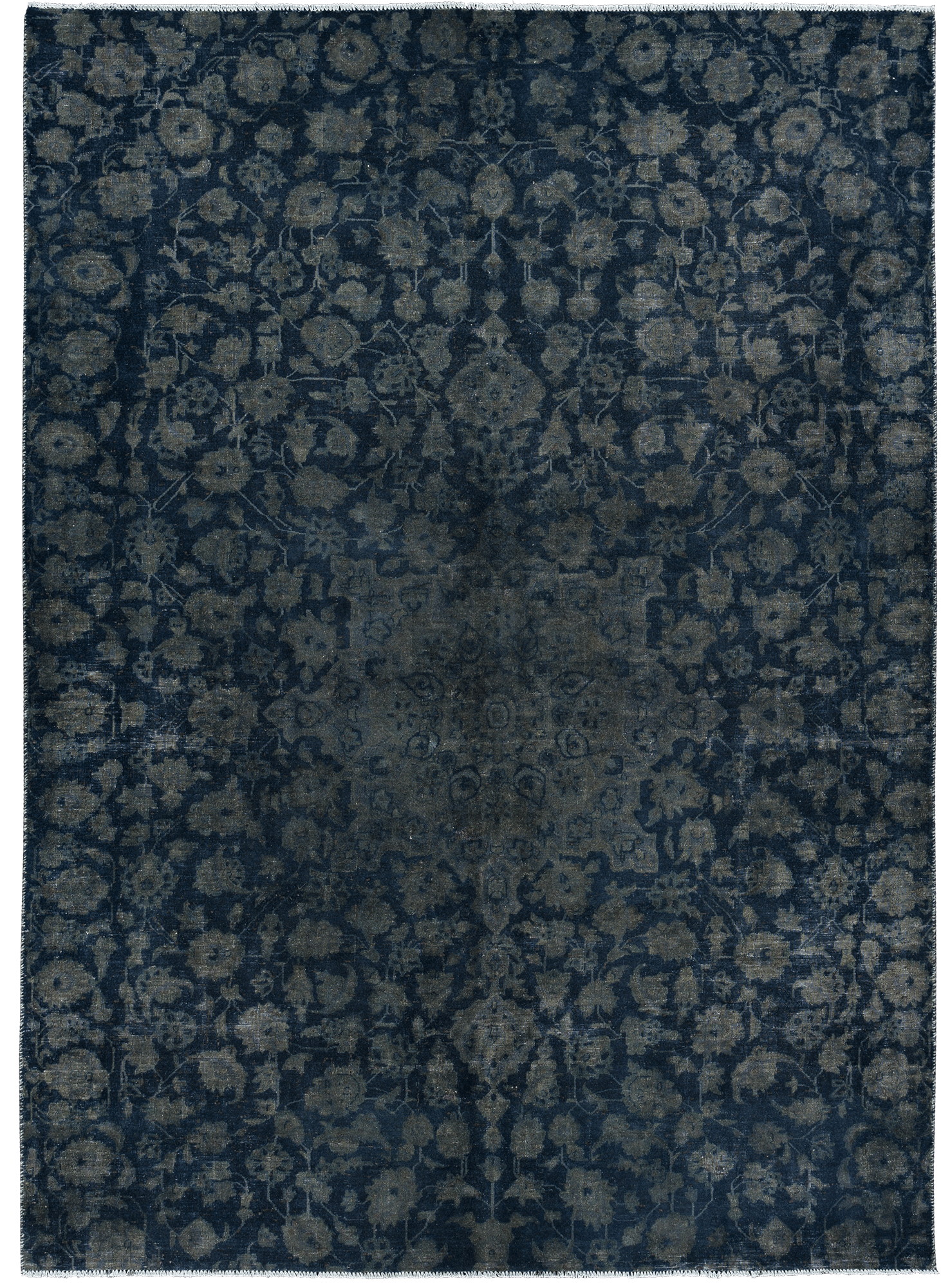 Colorful Vintage Kashan Rectangle Blue Rug 6×9 Wool-Cotton