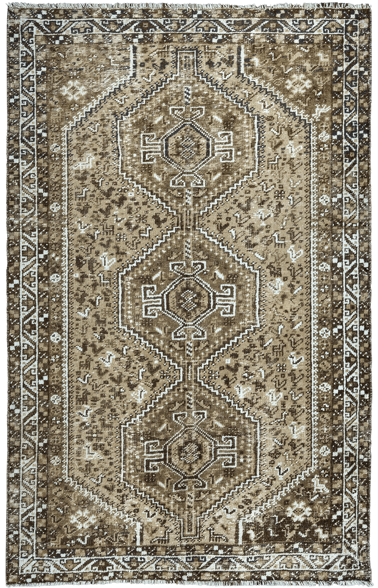 Modern Qashqai Rectangle Brown Rug 6×9 Wool-Cotton