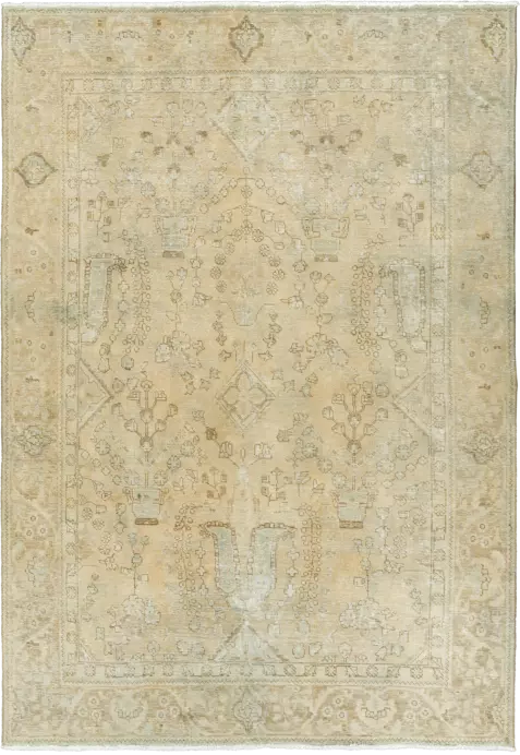 Modern Tabriz Rectangle Beige Rug 6×9 Wool-Cotton