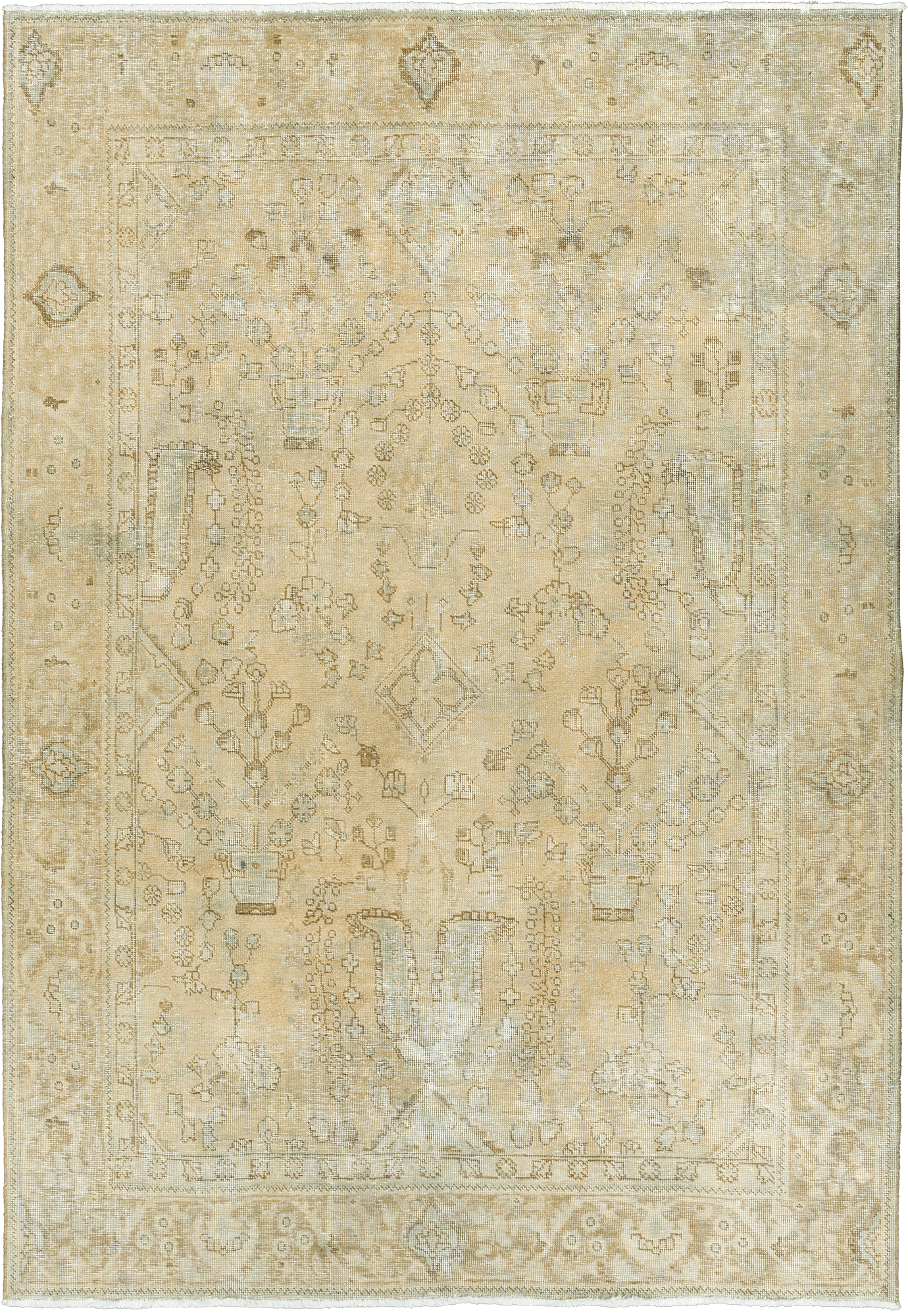 Modern Tabriz Rectangle Beige Rug 6×9 Wool-Cotton