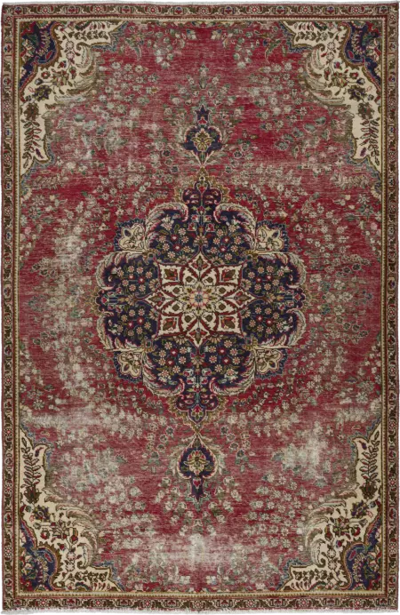 Modern Tabriz Rectangle Red Rug 6×9 Wool-Cotton
