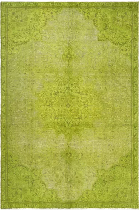 Colorful Vintage Tabriz Rectangle Green Rug 7×10 Wool-Cotton