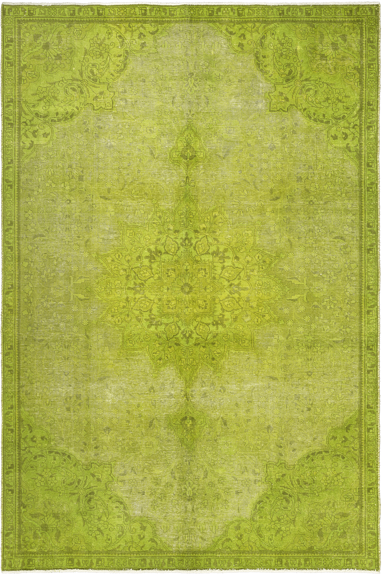 Colorful Vintage Tabriz Rectangle Green Rug 7×10 Wool-Cotton