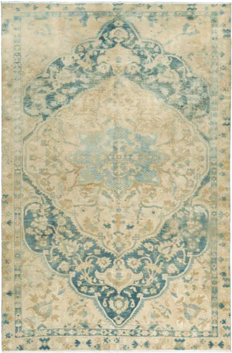Modern Tabriz Rectangle Beige Rug 6×9 Wool-Cotton