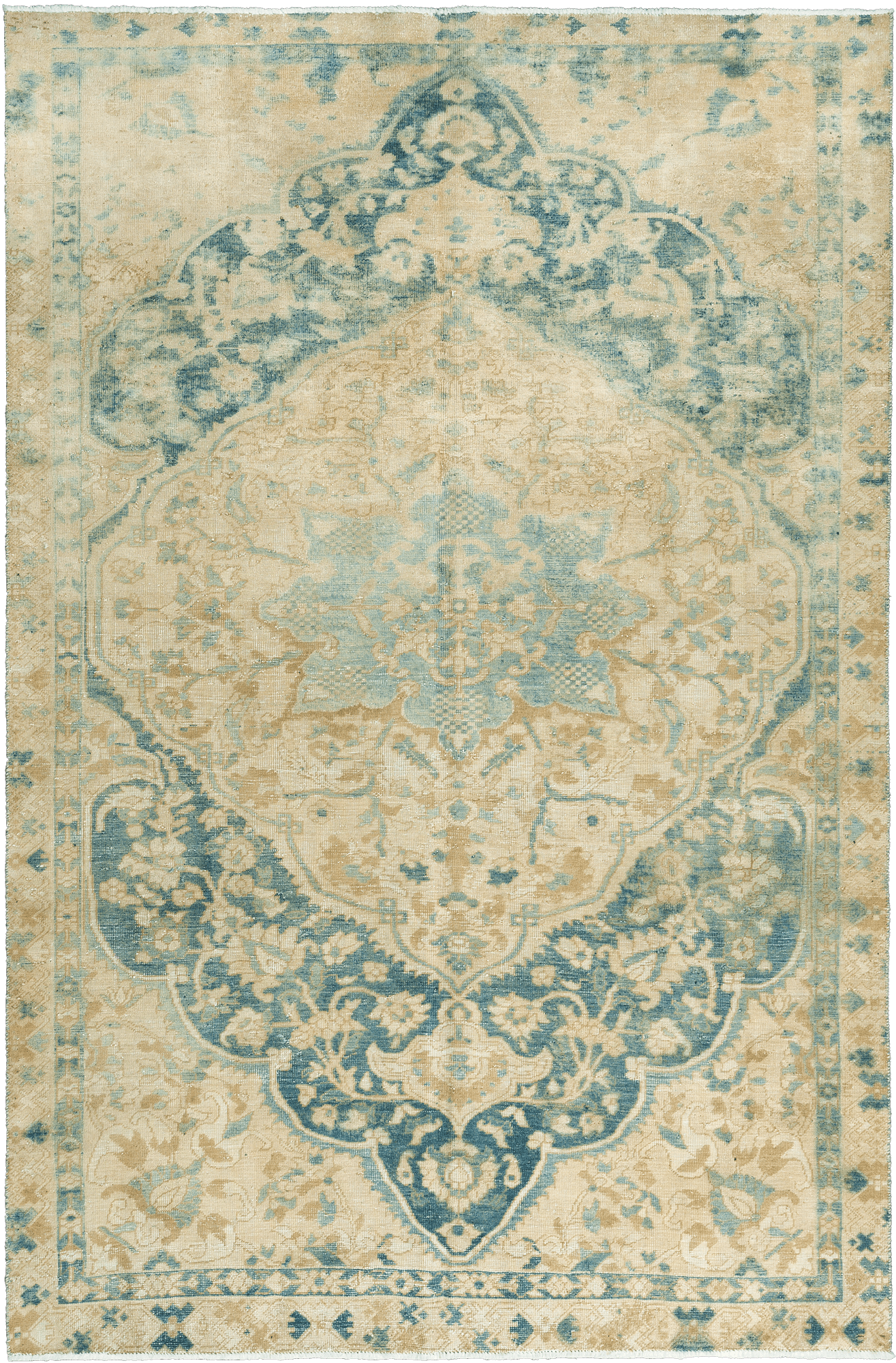 Modern Tabriz Rectangle Beige Rug 6×9 Wool-Cotton