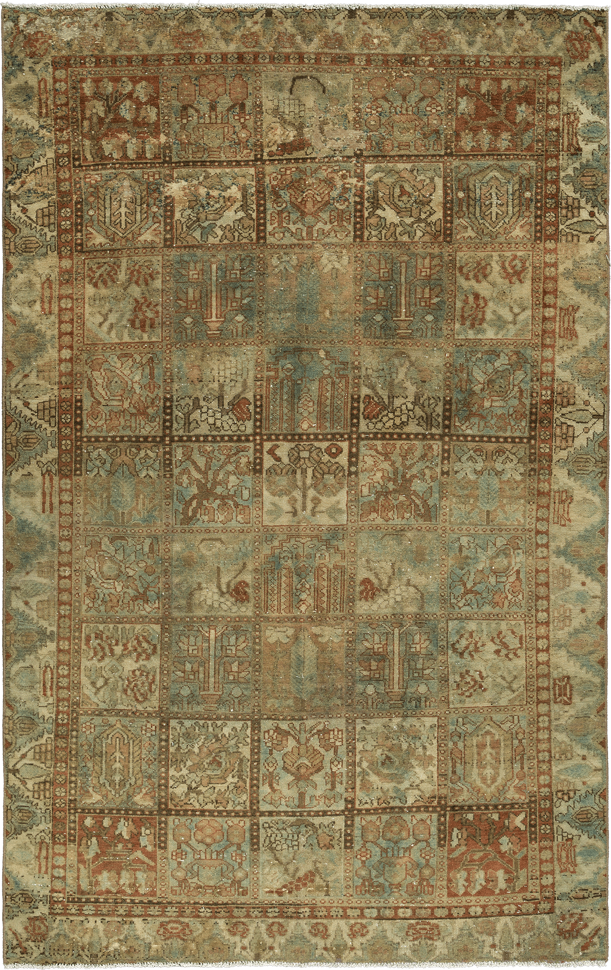 Modern Bakhtiari Rectangle Beige Green Rug 6×10 Wool-Cotton