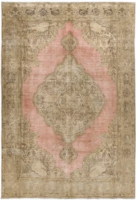 Modern Tabriz Rectangle Pink Rug 6×10 Wool-Cotton