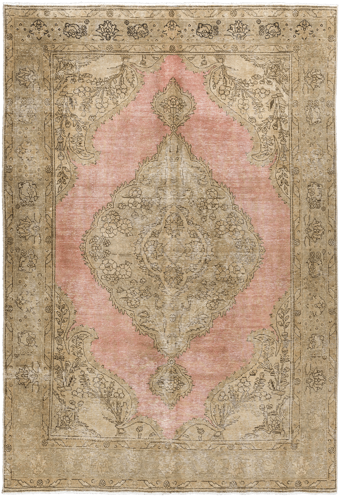 Modern Tabriz Rectangle Pink Rug 6×10 Wool-Cotton