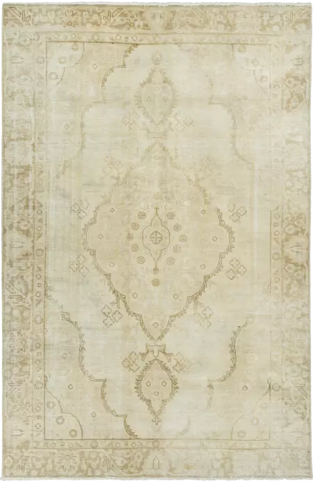 Modern Tabriz Rectangle Beige Rug 6×9 Wool-Cotton