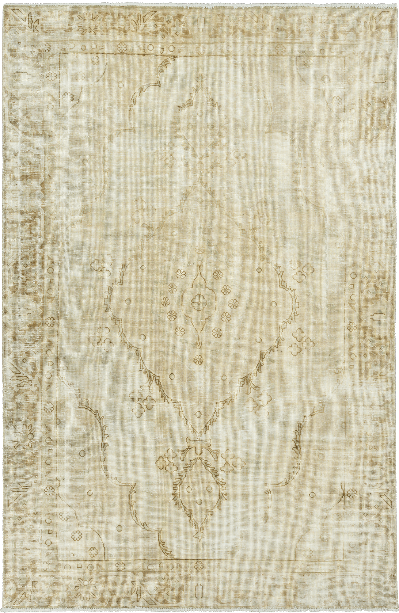 Modern Tabriz Rectangle Beige Rug 6×9 Wool-Cotton