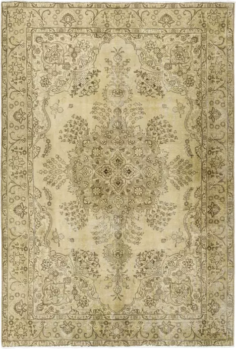 Modern Tabriz Rectangle Beige Rug 7×10 Wool-Cotton