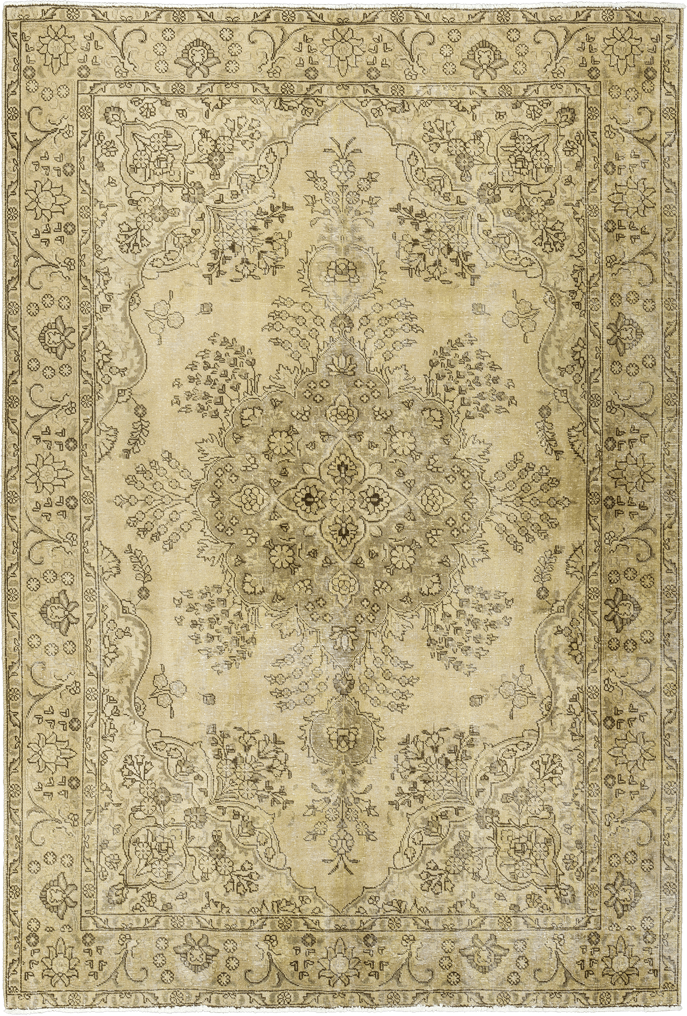 Modern Tabriz Rectangle Beige Rug 7×10 Wool-Cotton