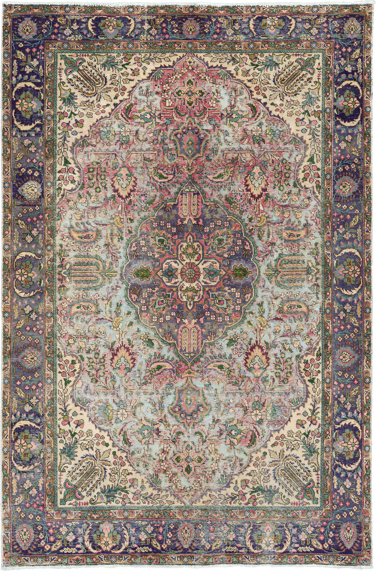 Patina Tabriz Rectangle Blue Rug 6×10 Wool-Cotton