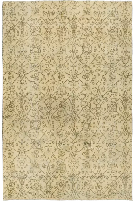 Modern Tabriz Rectangle Beige Rug 6×10 Wool-Cotton