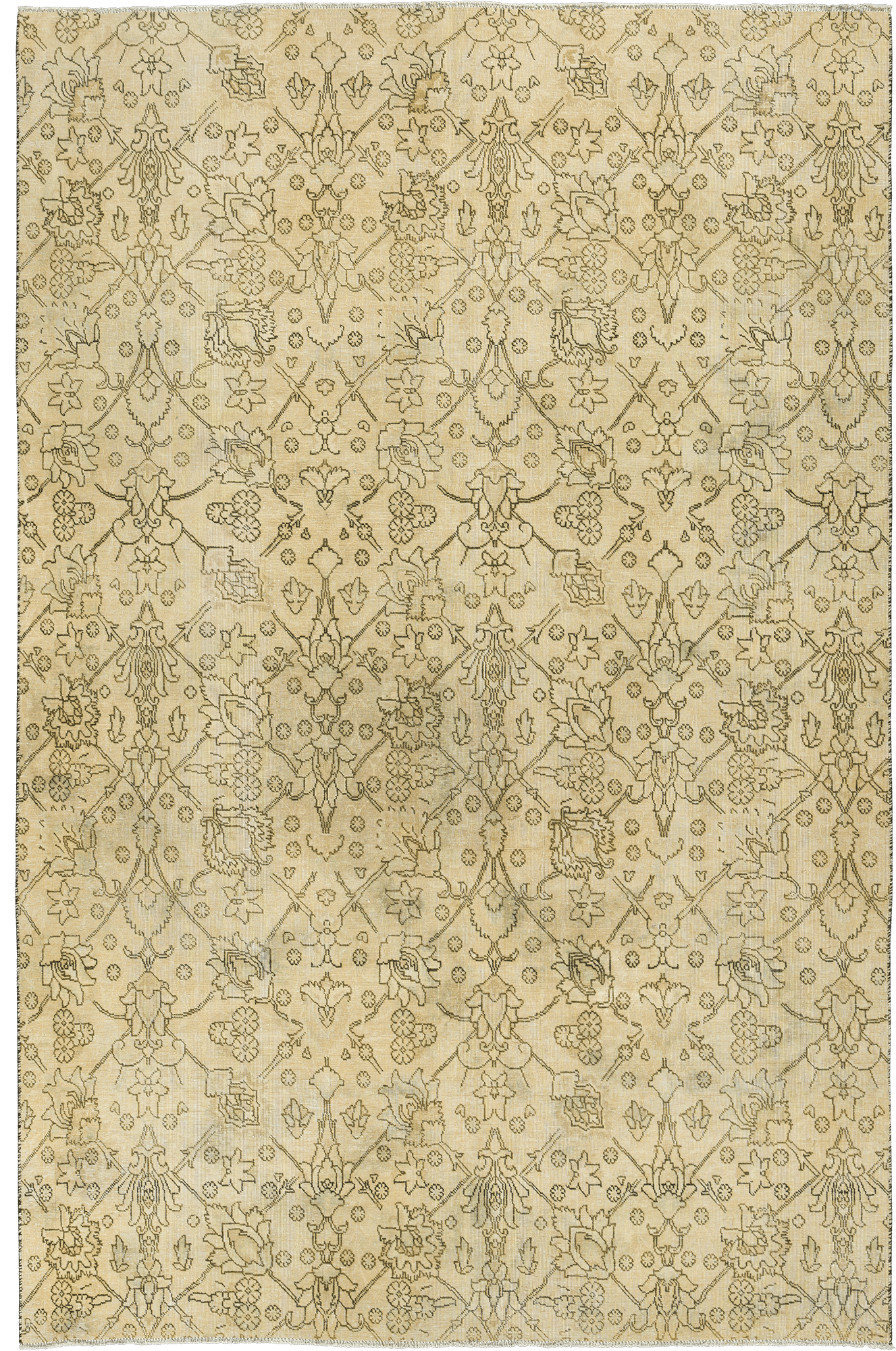 Modern Tabriz Rectangle Beige Rug 6×10 Wool-Cotton