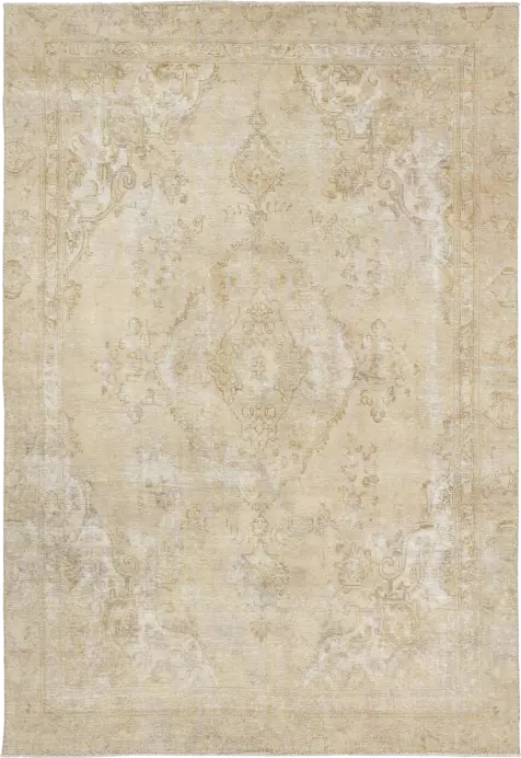 Modern Tabriz Rectangle Beige Rug 7×10 Wool-Cotton
