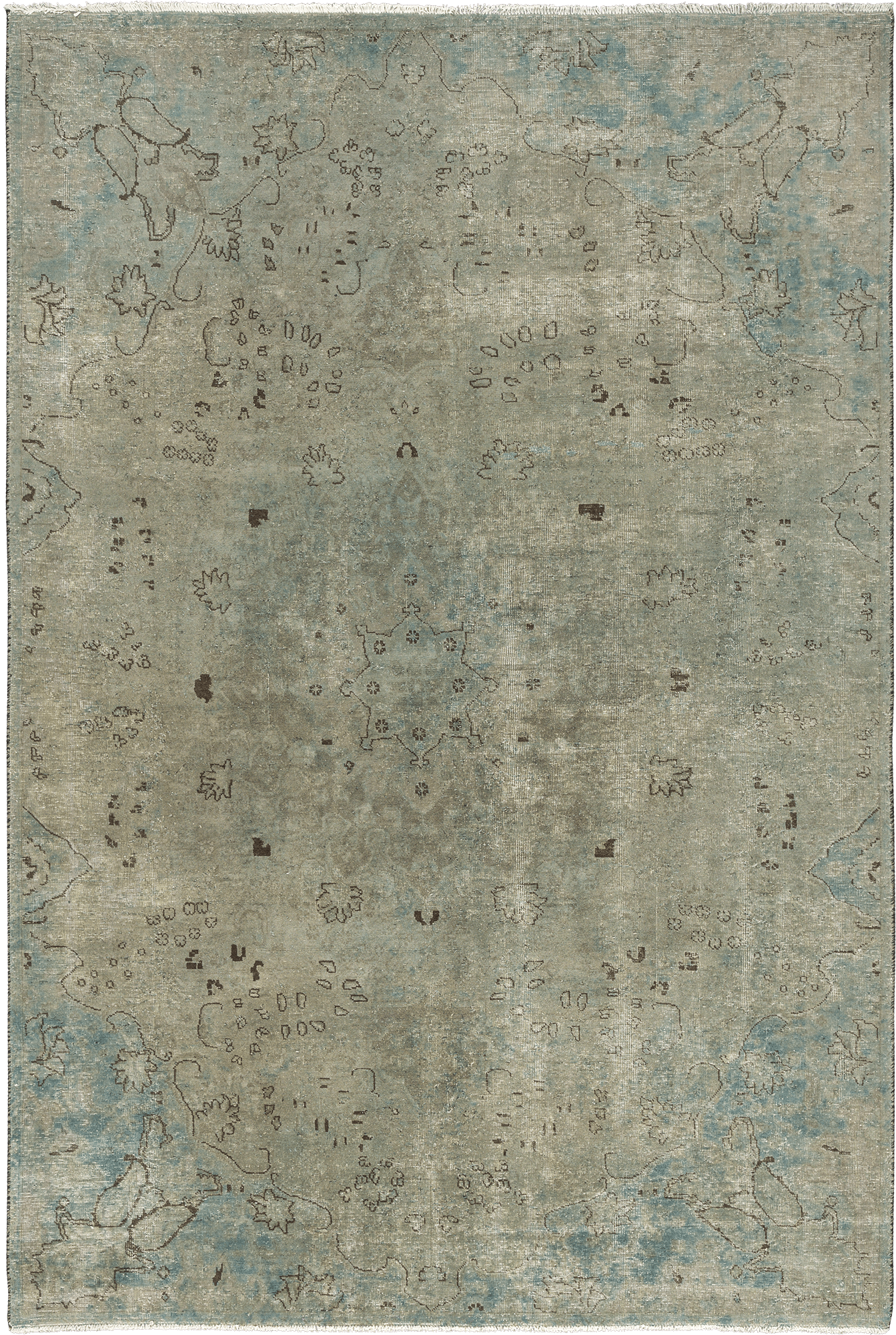 Modern Tabriz Rectangle Olive Rug 7×10 Wool-Cotton