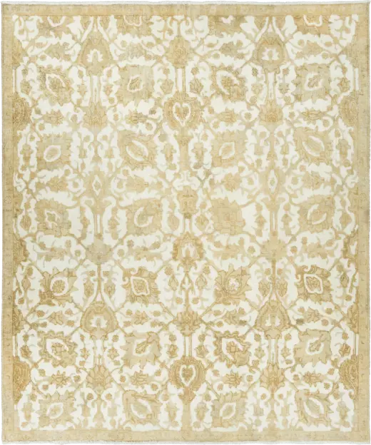 Modern Tabriz Square White Beige Rug 7×9 Wool-Cotton