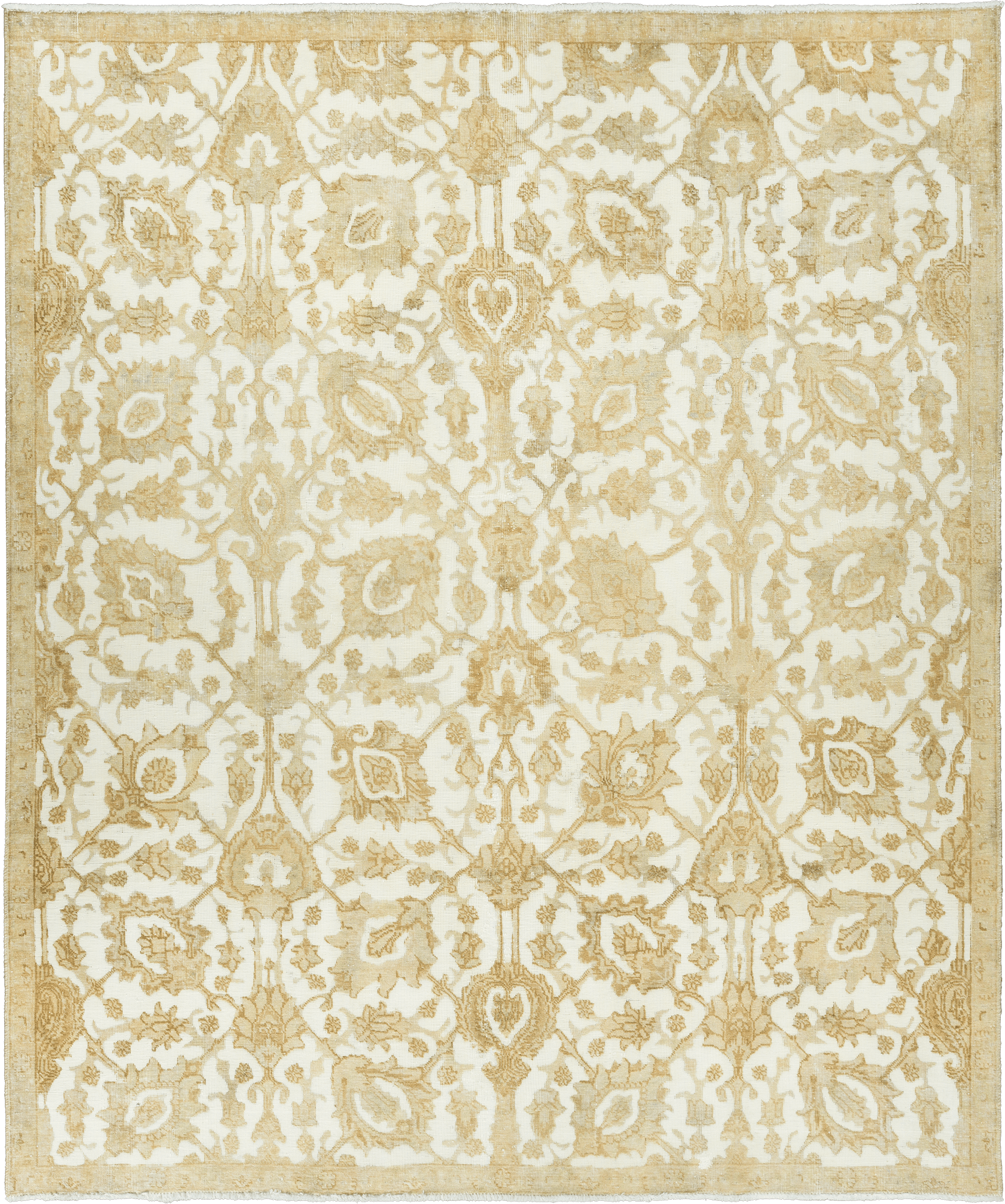 Modern Tabriz Square White Beige Rug 7×9 Wool-Cotton