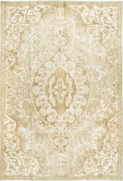Modern Tabriz Rectangle Beige Rug 7×10 Wool-Cotton