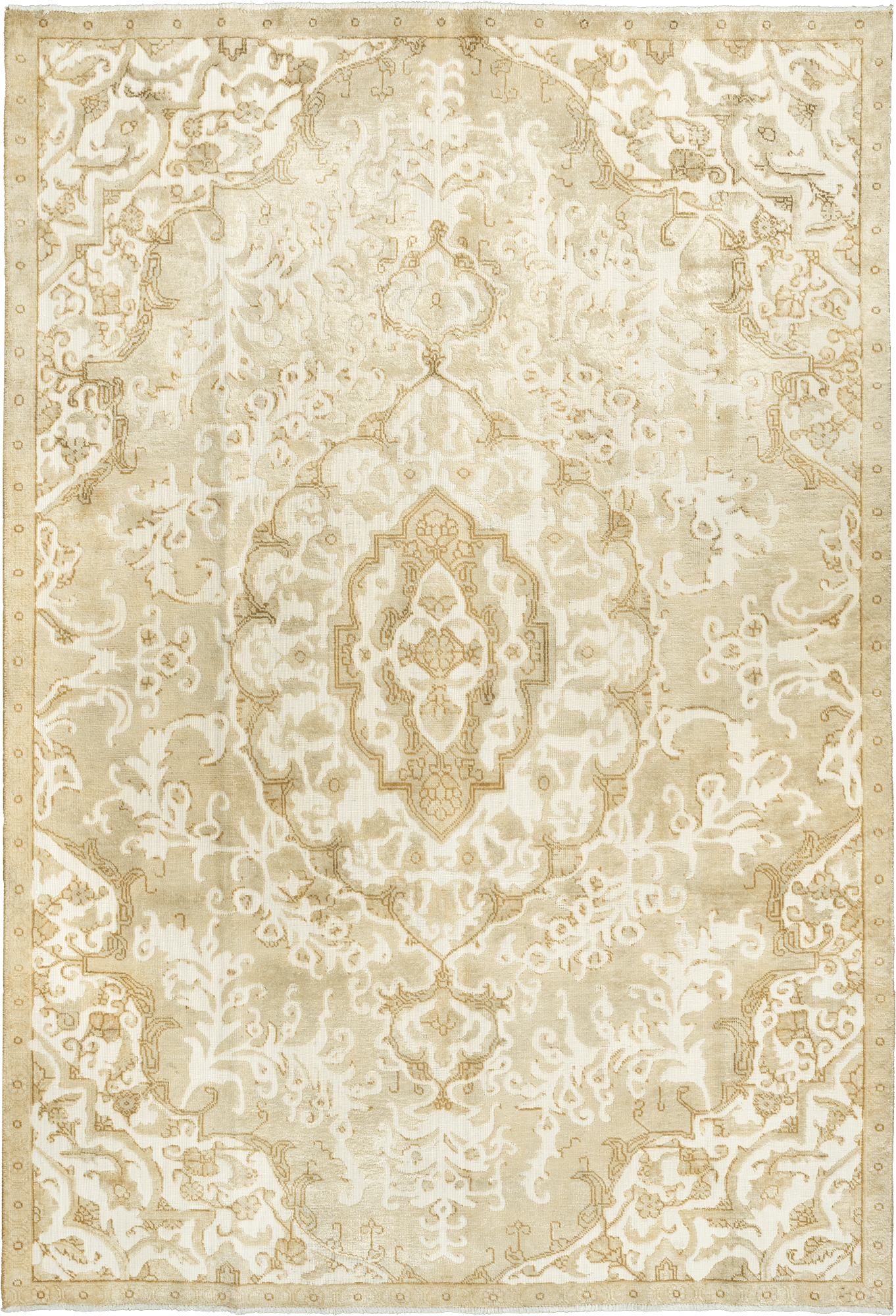 Modern Tabriz Rectangle Beige Rug 7×10 Wool-Cotton