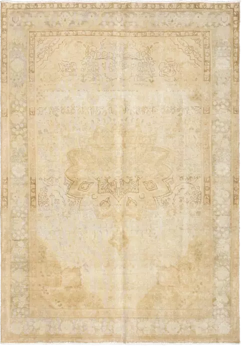 Modern Tabriz Rectangle Beige Rug 7×10 Wool-Cotton